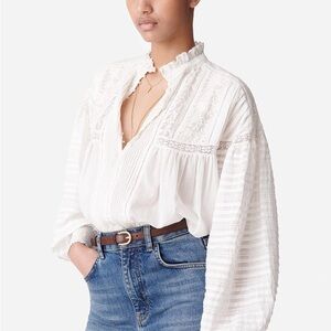 Vanessa Bruno White Ruffled Mandarin Collar Blouse